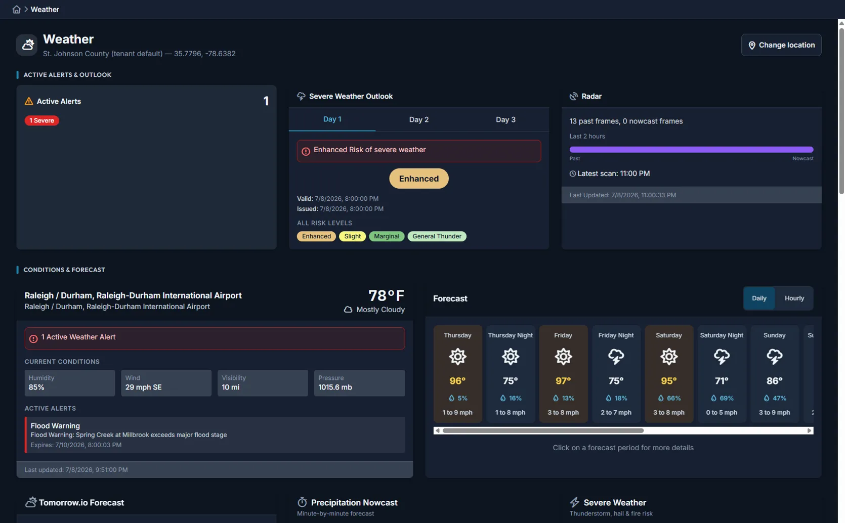 Command Bridge weather intelligence dashboard with multi-source feeds